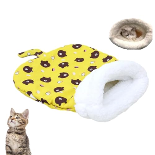 LUCKKY Cat Winter Sleeping Bag, Katze Winterschlafsack, Katzenschlafsack für Innenkatzen, Hund, Katze Winter Warm Schlafsack, Plüschweiches Haustierbett, Komfort Katzenbett Höhle (Gelb) von LUCKKY