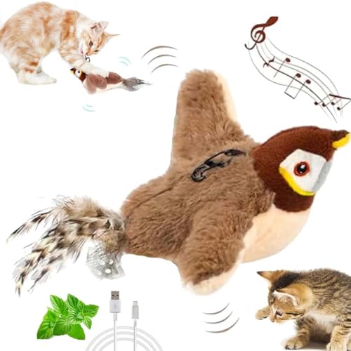 LUCKKY Chasey Bird Cat Toy, Bird Chase Cat Toy, Katzenspielzeug Elektrisch Vogel zur Selbstbeschäftigung, Simulierter Zwitschernder Vogel, Interaktives Automatisches Katzenspielzeug mit Katzenminze von LUCKKY