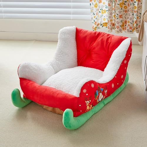 LUCKKY Christmas Dog Bed, Weihnachts-Hundebett, Weihnachts-Schlitten-Hundebett, Interessantes rotes Weihnachts-Katzen-Hundebett, Weihnachten Urlaub Themed Haustier Bett, Plüsch-gemütliches Hundebett von LUCKKY