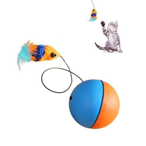 LUCKKY Interactive Cat Ball Toy, Interaktives Katzenball Spielzeug, Automatischer 360 Grad Rollbal Interaktives Katzenspielzeug, Intelligenz Self-Rolling Katzenball-Spielzeug mit falscher Maus (Blau) von LUCKKY