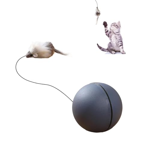 LUCKKY Interactive Cat Ball Toy, Interaktives Katzenball Spielzeug, Automatischer 360 Grad Rollbal Interaktives Katzenspielzeug, Intelligenz Self-Rolling Katzenball-Spielzeug mit falscher Maus (Grau) von LUCKKY