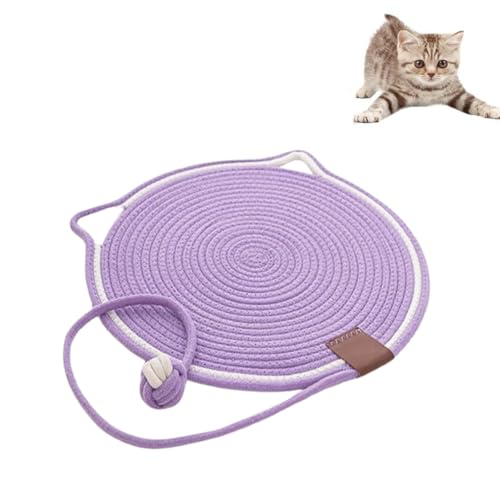 Pets Dual Scratching Pad, Haustiere Doppel-Kratzmatte, Kratzmatte Katze, Katzenkratzpad aus natürlichem Baumwollseil, großes Katzenbett, Katzenkratzpad mit Katzenspielzeug (Lila, 42cm) von LUCKKY