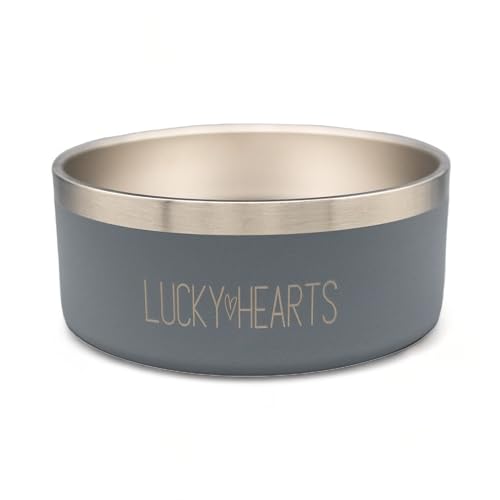 Lucky Hearts Doppelwandiger Metallnapf Smilla (grau, S (700ml)) von LUCKY HEARTS
