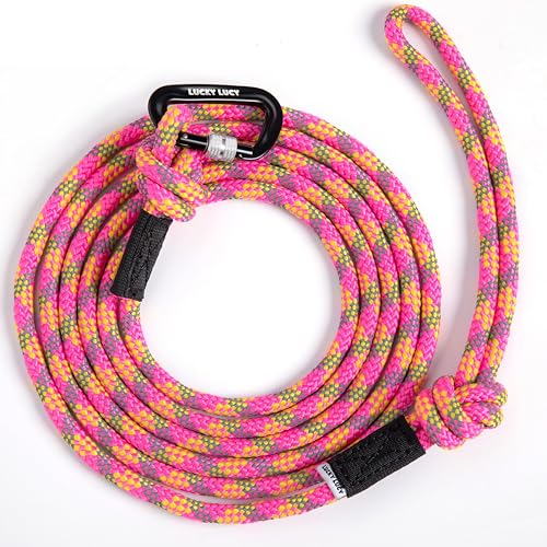 LUCKY LUCY Hundeleine reflektierend, 3m, reißfest aus robustem Polypropylen/Polyester bis 300 kg, mit Aluminium Karabiner für mittel & große Hunde, Leuchtendes Fuchsia von LUCKY LUCY