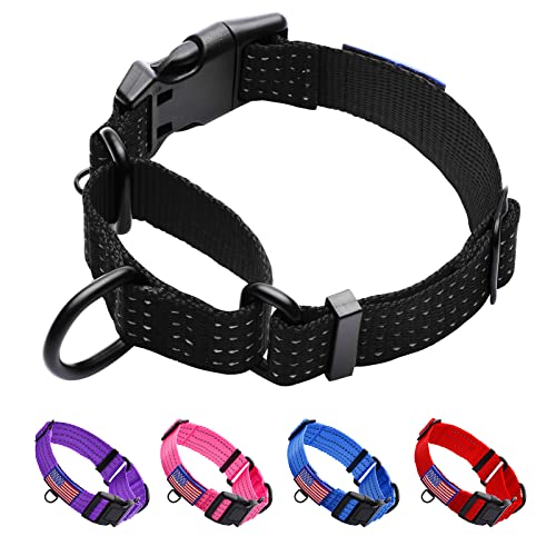 LUCKYDC Martingale Halsband für das Trainieren von Hunden. Verstellbare Nylon-reflektierende Halsbänder mit Schnalle. USA-Flagge. Kein Ziehen, verhindert das Herausrutschen, für mittelgroße XL-Hunde. Hilft bei starken Abziehern (XL, Schwarz) von LUCKYDC