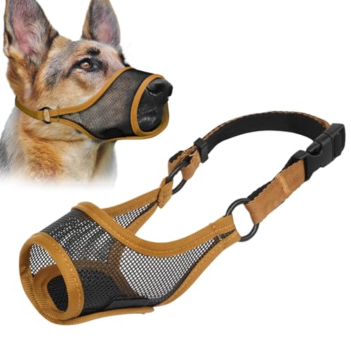 LUCKYPAW Maulkorb für Hunde, Netzmaulkorb für große, mittelgroße und kleine Hunde, weicher Mundschutz zum Beißen, Kauen, atmungsaktiver Mundschutz mit verstellbarem Gurt für Training (Braun, Größe S von LUCKYPAW