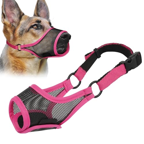 LUCKYPAW Hundemaulkorb, Netzmaulkorb für große, mittelgroße und kleine Hunde, weicher Mundschutz zum Beißen, Kauen, atmungsaktiver Mundschutz mit verstellbarem Gurt für Training (Hot Pink, M von LUCKYPAW