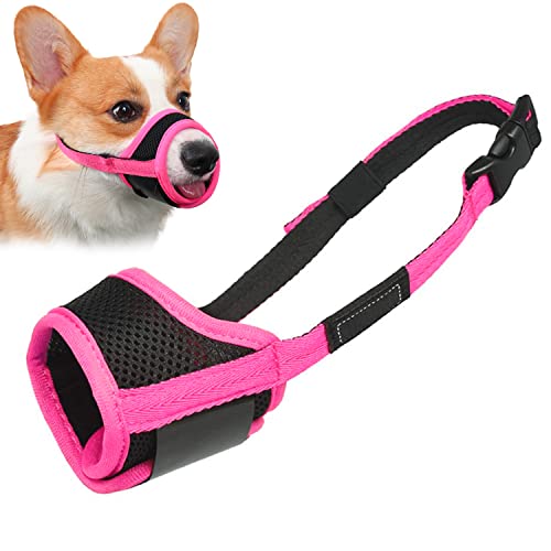 Maulkorb für Hunde, verhindert Beißen, Bellen und Kauen mit bequemem Netzstoff, weichem Stoff und verstellbarem Riemen, geeignet für kleine, mittelgroße und große Hunde (Hot Pink Trim), Größe S von LUCKYPAW