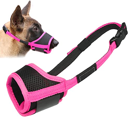 LUCKYPAW Maulkorb für Hunde, verhindert Beißen, Bellen und Kauen mit bequemem Netzstoff, weichem Stoff und verstellbarem Riemen, geeignet für kleine, mittelgroße und große Hunde (Hot Pink Trim), Größe von LUCKYPAW