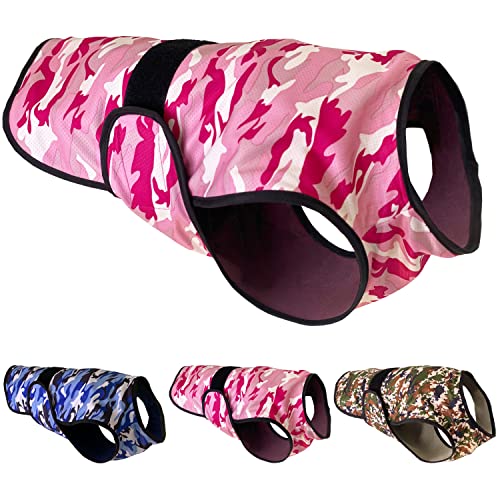 LUCOLOVE Kühlweste für Hunde, leichte 2-lagige Camouflage-Armee-Druck, Haustierkühlerjacke für alle kleinen bis sehr großen Hunde. UV-Schutz, Spazierengehen (Rosa, X-Small) von LUCOLOVE