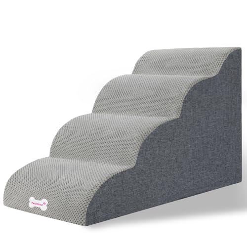 LUFEEMGA Hundetreppe 4 Stufen 50cm Hoch, Haustiertreppe für Sofa Bett aus Hochdichtem Schwamm, Hunderampe Katzentreppe mit Abnehmbare Waschbarer Bezug und rutschfeste Boden von LUFEEMGA