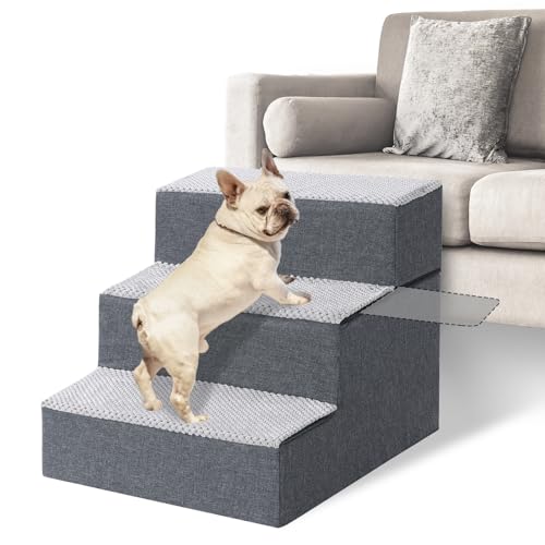 LUFEEMGA Hundetreppe Hunderampe 3 Stufen, Abnehmbare und Montierte Haustiertreppe, Haustiertreppe für Sofa Bett aus Hochdichtem Schwamm, Katzentreppe mit Waschbarer Bezug und rutschfeste Boden von LUFEEMGA