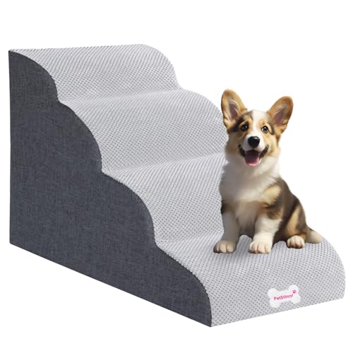 LUFEEMGA Hundetreppe für Kleine Hunde 4 Stufen, Haustiertreppe für Sofa Bett aus Hochdichtem Schwamm, Katzentreppe mit Abnehmbare Waschbarer Bezug und rutschfeste Boden, Hunderampe 50 cm Hoch von LUFEEMGA