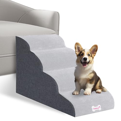 LUFEEMGA Hundetreppe für Kleine Hunde 4 Stufen 50 cm Hoch, Haustiertreppe für Bett Sofa aus Hochdichtem Schwamm, Hunderampe Katzentreppe mit Abnehmbare Waschbarer Bezug und rutschfeste Boden von LUFEEMGA