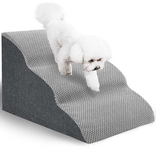 LUFEEMGA Hundetreppe für Bett und Sofa, 30 cm hohe Hundetreppe für Sofa 3-stufige Haustierrampe mit waschbarem Plüschbezug, rutschfeste Haustiertreppe für kleine, alte, verletzte Hunde und Katzen von LUFEEMGA