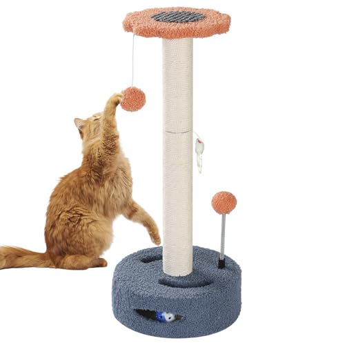 LUFEEMGA Kratzbaum 60cm, Sisal Hanf Katze Kätzchen Baum mit Hängender Ball, Kratzspielzeug Ball mit Glocke für Indoor Katzen, Orange und Blau von LUFEEMGA