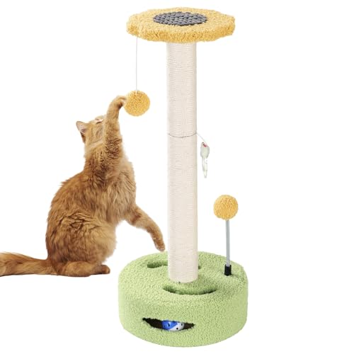 LUFEEMGA Kratzbaum Katzenkratzbaum 60cm, Sisal Hanf Kätzchen Katzenbaum mit Hängeball, Kratzspielzeug Ball mit Glocke für Indoor Kitten Katzen, Gelb und Grün von LUFEEMGA