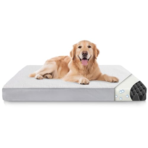 LUFEEMGA Orthopädisches Hundebett Grosse Hunde 110x80x8cm, Abnehmbares Wasserdichtes Gehäuse und Eiförmiger 30D-Schwamm Hundekissen, Flauschig Rutschfestem Waschbar Hundematte(Beige) von LUFEEMGA