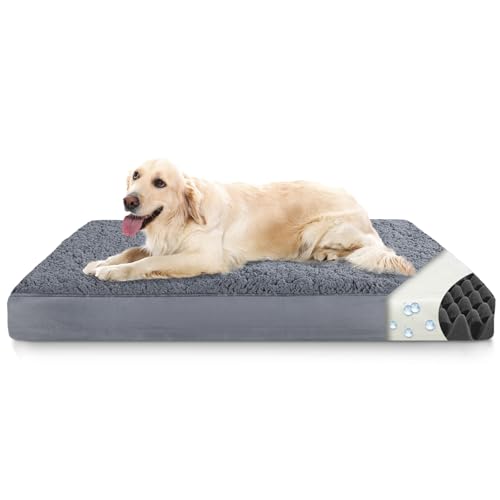 LUFEEMGA Orthopädisches Hundebett Grosse Hunde 110x80x8cm, Abnehmbares Wasserdichtes Gehäuse und Eiförmiger 30D-Schwamm Hundekissen, Flauschig Rutschfestem Waschbar Hundematte(Dunkelgrau) von LUFEEMGA