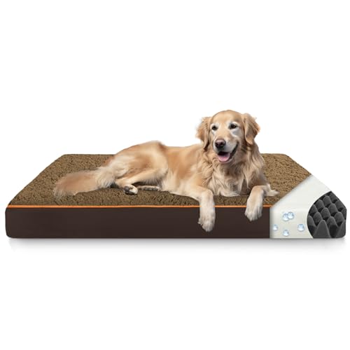 LUFEEMGA Orthopädisches Hundebett Grosse Hunde 110x80x8cm, Abnehmbares Wasserdichtes Gehäuse und Eiförmiger 30D-Schwamm Hundekissen, Flauschig Rutschfestem Waschbar Hundematte(Kaffee) von LUFEEMGA