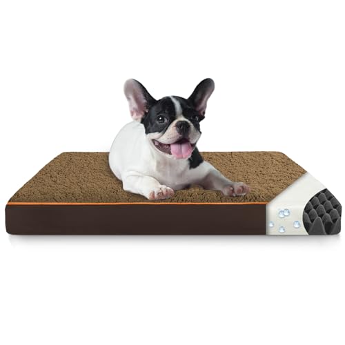 LUFEEMGA Orthopädisches Hundebett Grosse Hunde 75x50x8cm, Abnehmbares Wasserdichtes Gehäuse und Eiförmiger 30D-Schwamm Hundekissen, Flauschig Rutschfestem Waschbar Hundematte(Kaffee) von LUFEEMGA