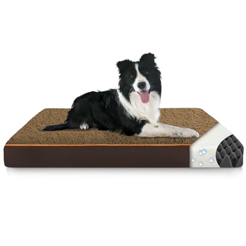 LUFEEMGA Orthopädisches Hundebett Grosse Hunde 90x70x8cm, Abnehmbares Wasserdichtes Gehäuse und Eiförmiger 30D-Schwamm Hundekissen, Flauschig Rutschfestem Waschbar Hundematte(Kaffee) von LUFEEMGA