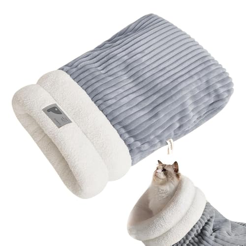 LUFEIS Katzenschlafsack, 44 x 37 cm, Katzen-Winterschlafsack, halbgeschlossenes Katzenbett, grabend, gemütlich, weicher Haustierschlafsack, weicher Plüsch, warmer Katzennest-Schlafsack für Katzen, von LUFEIS