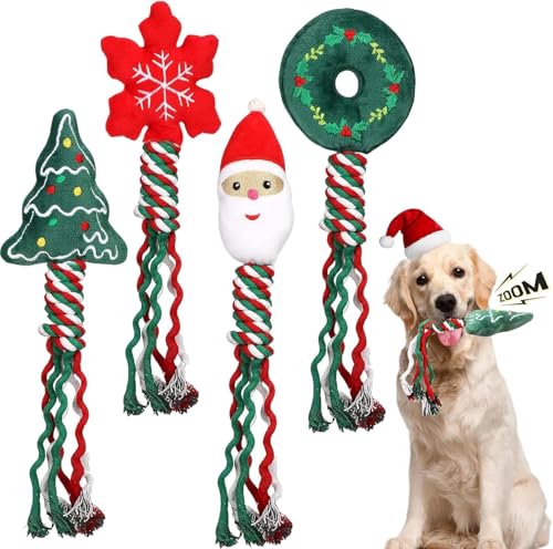 LUFEIS Weihnachten Hund Spielzeug, 4 Stück Hunde Kauspielzeug, Hundespielzeug Weihnachten, Weihnachts Quietschendes, Kauspielzeug für Kleine und Mittlere Hunde von LUFEIS