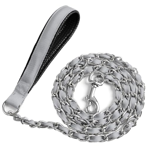 LUFFWELL Robuste Hundeleine aus Metall, kaufeste Hundeleine mit bequemem PU-Leder-gepolstertem Griff, Metallkette und Nylonseil, Hundeleine für mittelgroße und große Hunde, Spaziergangstraining (1,8 von LUFFWELL