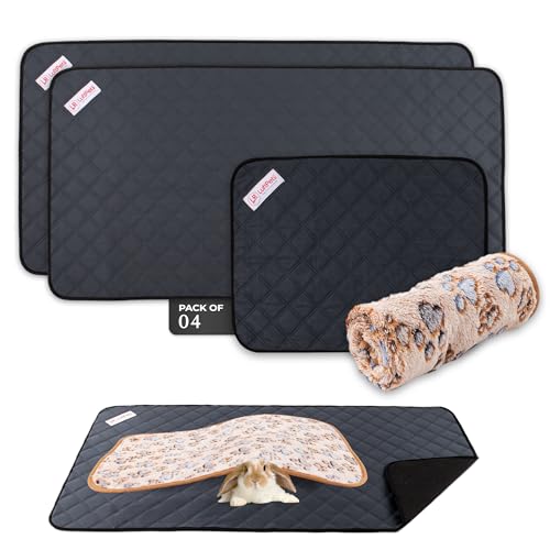 LUFTPETS 4-teiliges Meerschweinchen-Urinier-Pads waschbares Set | mit 2 großen Käfigeinlagen 61 x 119,4 cm + 1 Fleecedecke für Meerschweinchen 61 x 40,6 cm + 1 kleine Hasenmatte 61 x 43,2 cm | von LUFTPETS