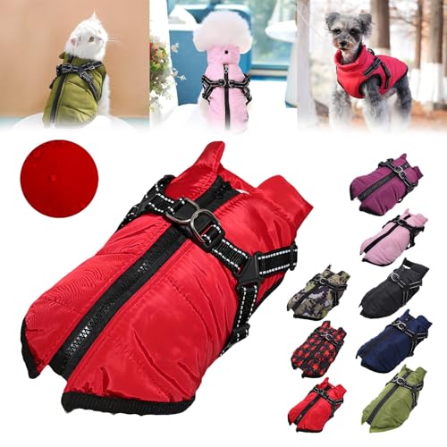 Pawbibi Sport – Hundemantel, Hunde-Wintermantel mit integriertem Geschirr, reflektierende Fleece-Weste mit Reißverschluss, Hundemäntel for kaltes Wetter, wasserdichter Hundemantel mit Geschirr(Red,XXX von LUGEZLRJ