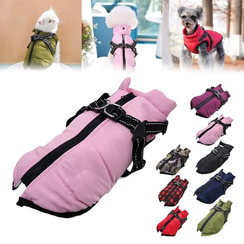 Pawbibi Sport – Hundemantel, Hunde-Wintermantel mit integriertem Geschirr, reflektierende Fleece-Weste mit Reißverschluss, Hundemäntel for kaltes Wetter, wasserdichter Hundemantel mit Geschirr(Pink,M) von LUGEZLRJ