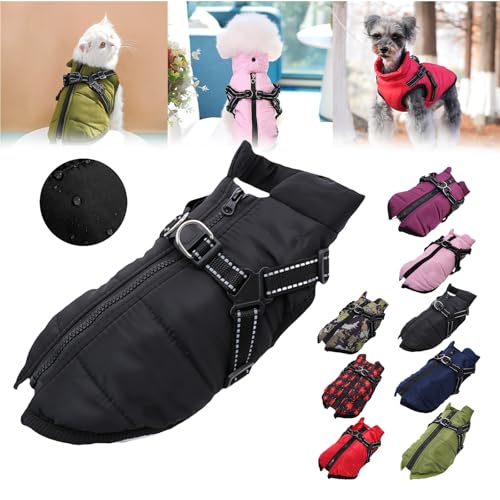 Pawbibi Sport – Hundemantel, Hunde-Wintermantel mit integriertem Geschirr, reflektierende Fleece-Weste mit Reißverschluss, Hundemäntel for kaltes Wetter, wasserdichter Hundemantel mit Geschirr(Black,5 von LUGEZLRJ