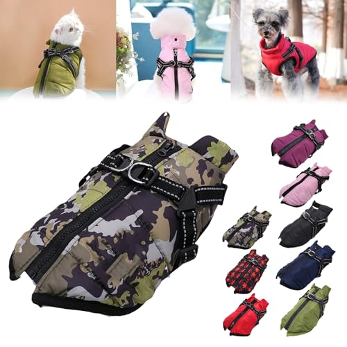 Pawbibi Sport – Hundemantel, Hunde-Wintermantel mit integriertem Geschirr, reflektierende Fleece-Weste mit Reißverschluss, Hundemäntel for kaltes Wetter, wasserdichter Hundemantel mit Geschirr(Green p von LUGEZLRJ