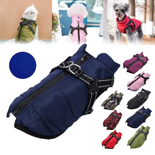 Pawbibi Sport – Hundemantel, Hunde-Wintermantel mit integriertem Geschirr, reflektierende Fleece-Weste mit Reißverschluss, Hundemäntel for kaltes Wetter, wasserdichter Hundemantel mit Geschirr(Navy bl von LUGEZLRJ