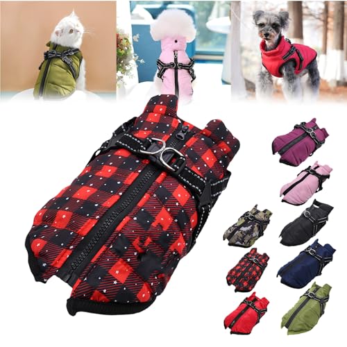 Pawbibi Sport – Hundemantel, Hunde-Wintermantel mit integriertem Geschirr, reflektierende Fleece-Weste mit Reißverschluss, Hundemäntel for kaltes Wetter, wasserdichter Hundemantel mit Geschirr(Red che von LUGEZLRJ