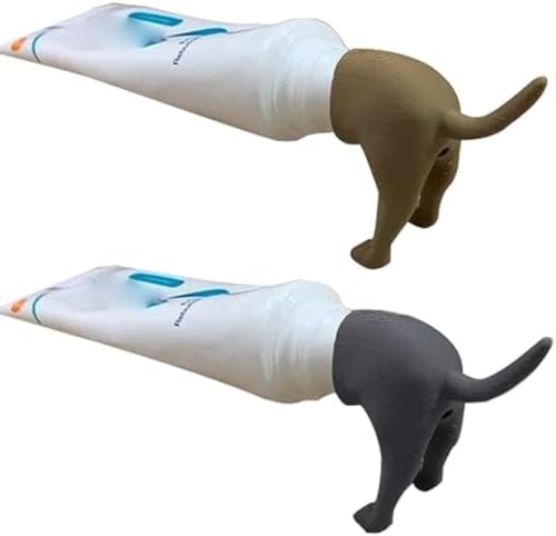 LUISAS Pooping Dog Butt Toothpaste Topper, Deckel für Zahnpasta für kackende Hunde, Kreativer Zahnpasta-Quetscher, Lustige Poop-Zahnpasta-Deckel, Zahnpastakappe für den Hintern eines Hundes (2 PC A) von LUISAS