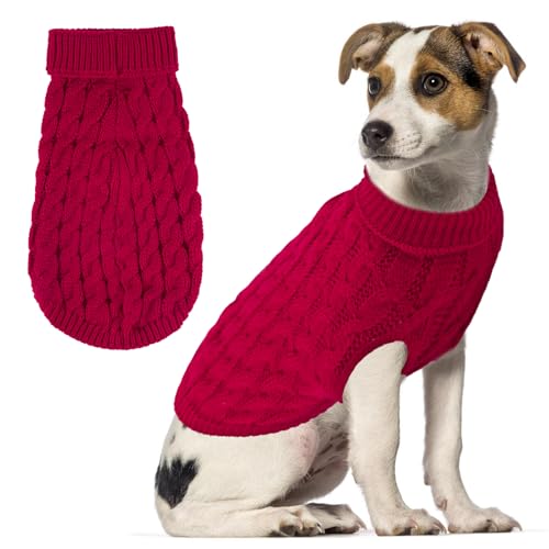 LUKDUNG Hunde Rollkragen Strickpullover, Winterwärmer Hundepullover, Dicker Pullover, Strickwaren, Pullover Knitwear, Kleidung für kleine, mittelgroße Hunde und Katze von LUKDUNG