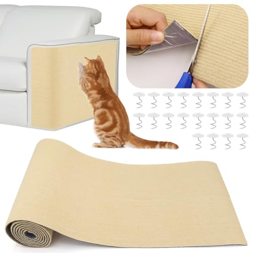 LUKDUNG Kratzmatte Selbstklebend 200cmx40cm, Kratzschutz Sofa Katze, Selbstklebend Kratzmatte Katze Wand, Kratzmatte Katze, DIY Kratzteppich Katze, Kaki von LUKDUNG