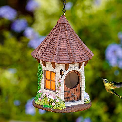 Hängende Vogelhäuser für den Außenbereich aus Harz, Vogelhäuser aus Harz, solides Vogelhaus für Garten Terrasse Dekorationen, wasserdichtes Vogelhaus mit Eisen-Hängekette, Geschenk für Vogelliebhaber von LUKEE