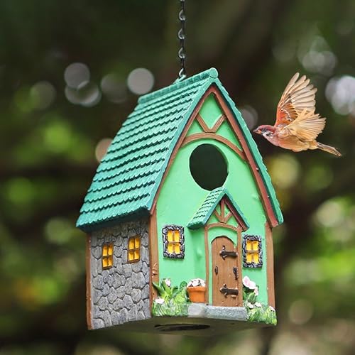 Hängendes Vogelhaus für den Außenbereich aus Harz, Vogelhäuser aus massivem Vogelhaus für Garten Terrasse Dekorationen, wasserdichtes Vogelhaus mit Eisen-Hängekette, Geschenk für Vogelliebhaber von LUKEE