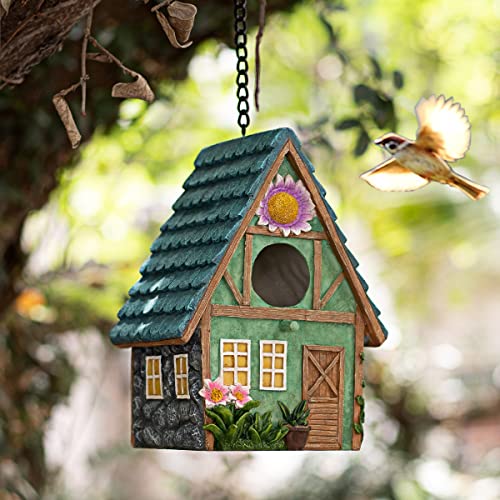 Hängendes Vogelhaus für den Außenbereich aus Harz, Vogelhäuser aus massivem Vogelhaus für Garten Terrasse Dekorationen, wasserdichtes Vogelhaus mit Eisen-Hängekette, Geschenk für Vogelliebhaber von LUKEE