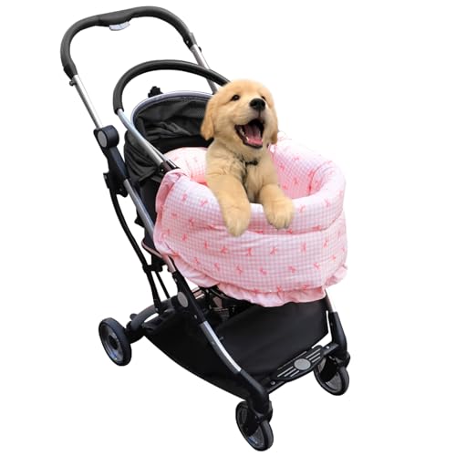 LUKHMELF Haustier-Kinderwagen-Matte, Hunde-Kinderwagen-Haustierbett, Randkissen, rosa Schleife, reine Baumwolle, Kinderwagenschutz, Schmutzabdeckung, Kinderwagen, Bettdecke (91,4 x 47,7 cm) von LUKHMELF