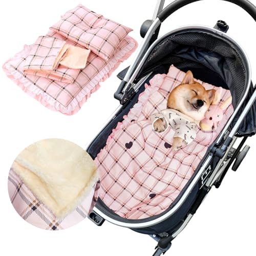 LUKHMELF Haustier-Kinderwagen-Unterlage, mit rutschfester Unterseite, herausnehmbares und waschbares Hunde-Kinderwagen-Pad, Hundekissen und Steppdecke, dreiteiliges Set (Rosa) von LUKHMELF