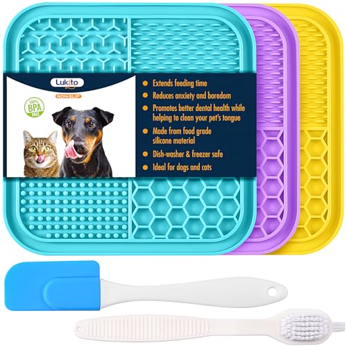 LUKITO 3 Stück Leckmatte für Hunde und Katzen, Leckmatte mit Saugnäpfen für Hundeangstlinderung, Katzen-Erdnussbutter Leckpad zur Langeweile, Hundeanreicherungsspielzeug, Hundeleckerli-Matte zum Baden von LUKITO