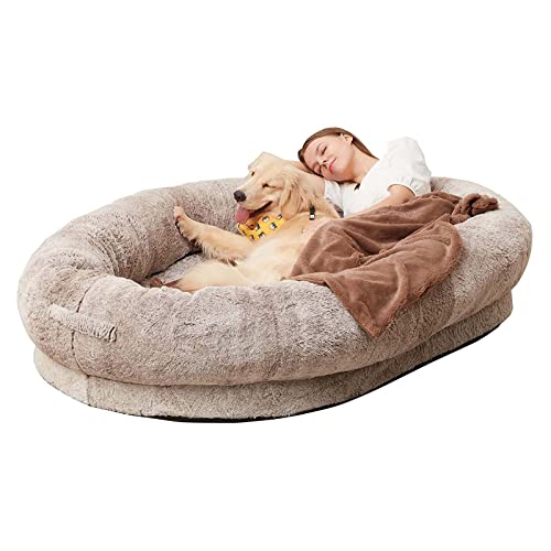 LULUMAIC Bed Humangröße großes Hundebett, menschliches Hundebett, EIN Nickerchen orthopädisches Hundebett, Bett für Menschen Sitzsackhund für Menschen, Familien, Haustiere (Khaki 175 * 90 * 30 cm) von LULUMAIC