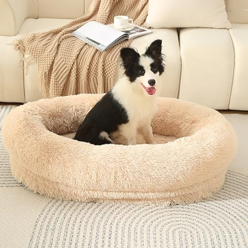 LULUMAIC Flauschige Hundebettmatratze, weiches warme Hundemattenbett, waschbare Hundekiste Matratze, Haustierkatze -Betten Kissen Matratze, beruhigendes Anti -Angst -Hundebett (Hellbraun 90 x 65 x 20 von LULUMAIC