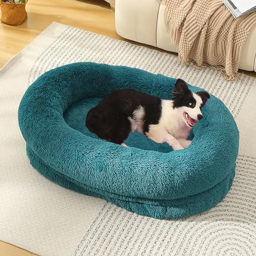 LULUMAIC Flauschige Hundebettmatratze, weiches warme Hundemattenbett, waschbare Hundekiste Matratze, Haustierkatze -Betten Kissenmatratze, beruhigende Anti -Angst -Hundebett (blau 120 x 85 x 25 cm) von LULUMAIC