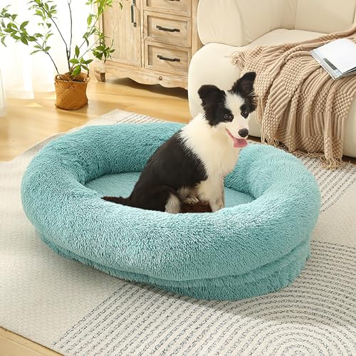 LULUMAIC Flauschige Hundebettmatratze, weiches warme Hundemattenbett, waschbare Hundekiste Matratze, Haustierkatze -Betten Kissenmatratze, beruhigende Anti -Angst -Hundebett (grün 90x65x20 cm) von LULUMAIC