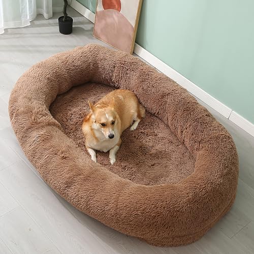 LULUMAIC Großes menschliches Hundebett für Menschen und Haustiere, 165 x 94 x 30 cm, riesiges Plüsch-Hundebett für Menschen, Flauschiges Hundebett und Sofa, gemütliches Schlafbett (Khaki, 190 x 119 x von LULUMAIC